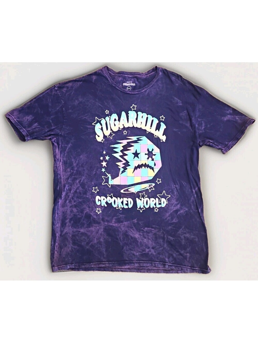 Sugarhill Crooked World Graphic T-Shirt Purple Double-Sided Crew Neck 3XL